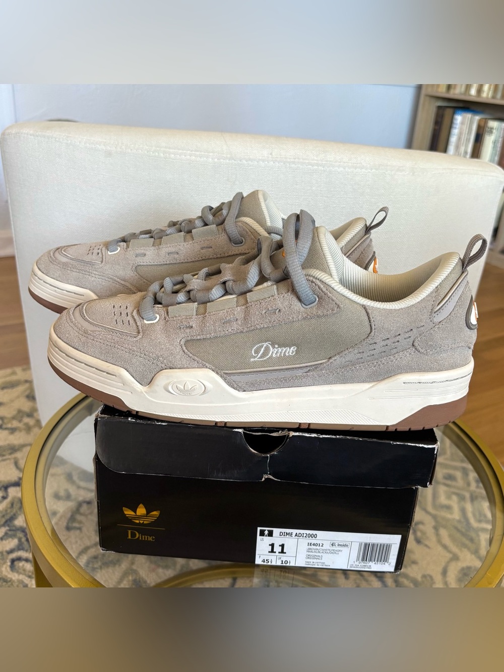 Dime x Adidas ADI2000 Light Brown Suede Skate Shoes Mens 11 Y2K Sneakers IE4012
